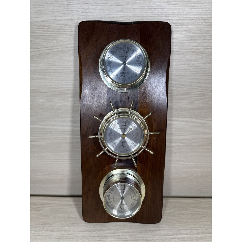 VTG Three-Dail Springfield Nautical-Themed Weather Station H Approx 16" W 6.5"